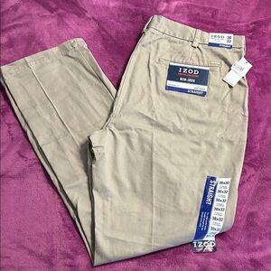 NWT Izod Men's Beige Chinos Flat Front 38 X 32